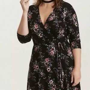 Black Floral Faux Wrap Torrid Midi Dress